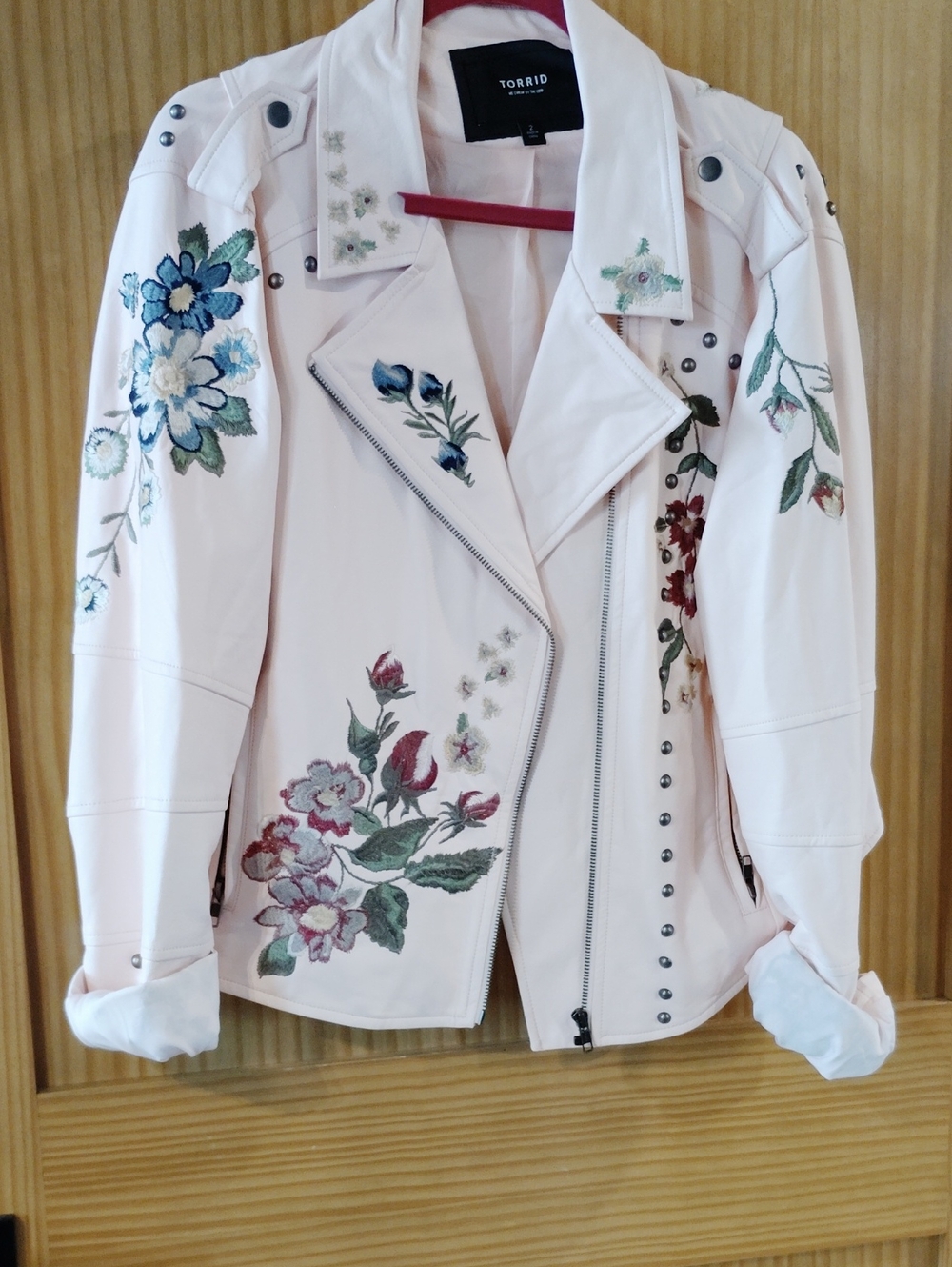 2X torrid light pink embroidered moto jacket